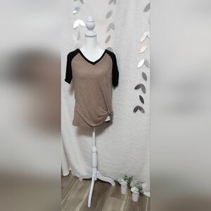 Black and Taupe Half Sleeve Top with a side knot by Shein. Size: M